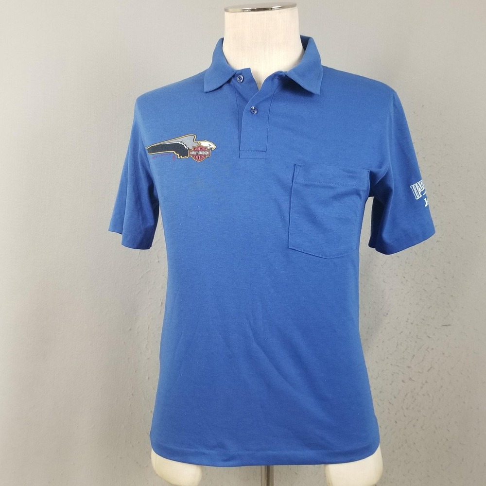 Harley-Davidson Polo Shirt Mens Small Blue Eagle Logo Jackson Mississippi Pocket